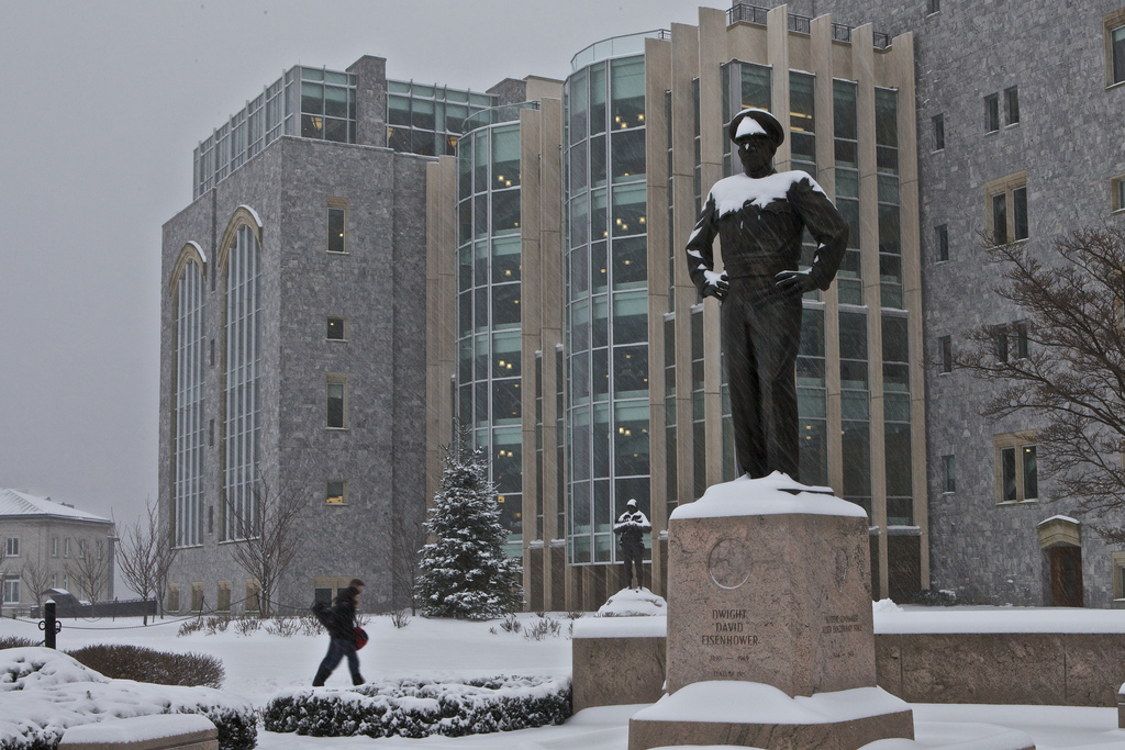 president eisenhower statue in the snow west point