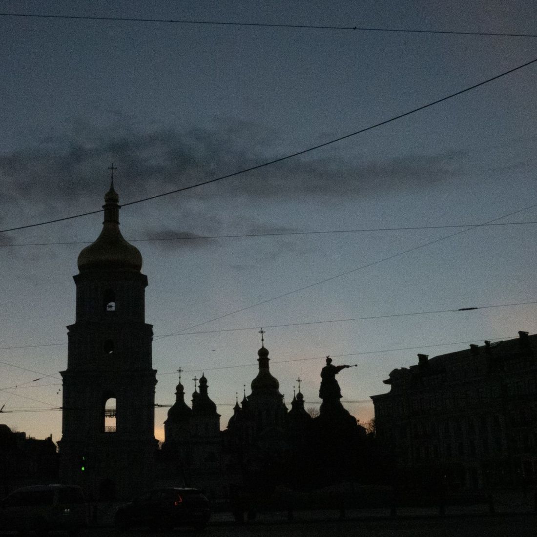 the city of kyiv at dusk with no lights